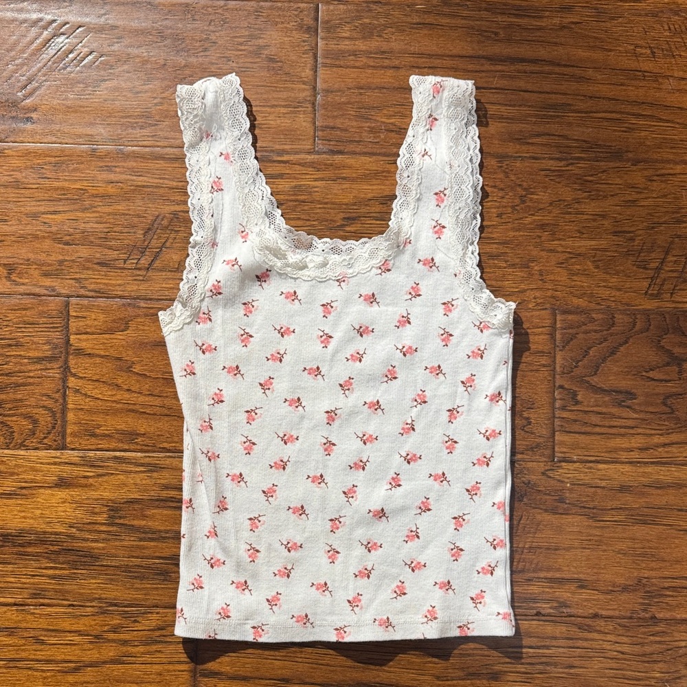 Abound White and Pink Floral Lace Tank Top